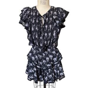 Karina Grimaldi Black Floral Ruffled Mini Dress Size Small
